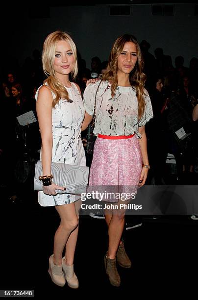 Amanda Byram and Laura Whitmore attend the Zoe Jordan show during London Fashion Week Fall/Winter 2013/14>> at Somerset House on February 15, 2013 in...