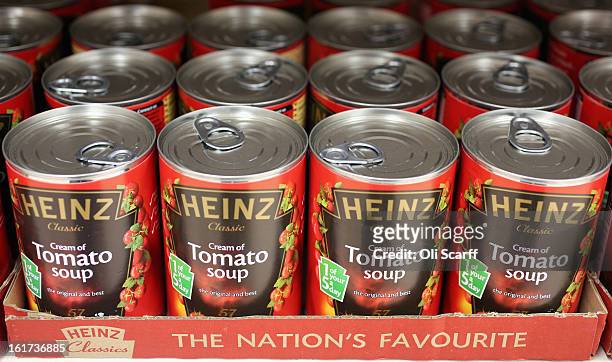 Tins of H.J. Heinz Co. Tomato Soup on February 15, 2013 in London, England. Billionaire investor Warren Buffett's Berkshire Hathaway is is teaming up...