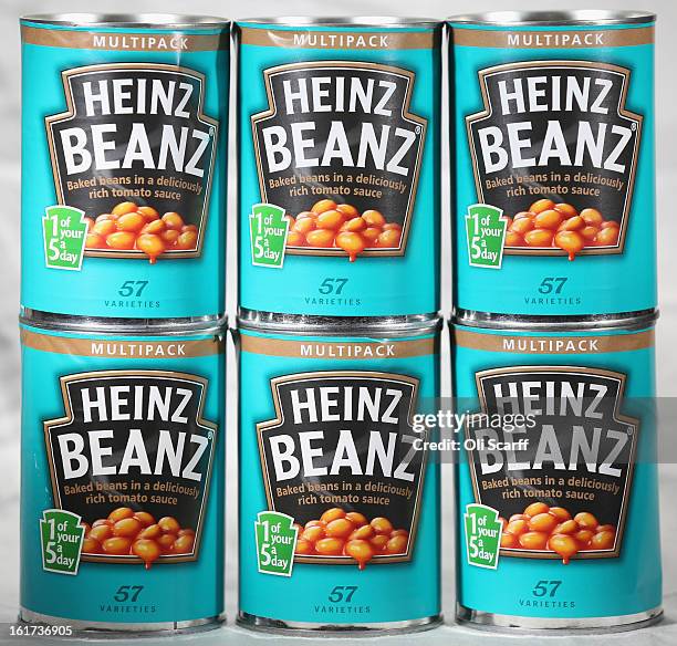 Tins of H.J. Heinz Co. Baked Beanz on February 15, 2013 in London, England. Billionaire investor Warren Buffett's Berkshire Hathaway is is teaming up...