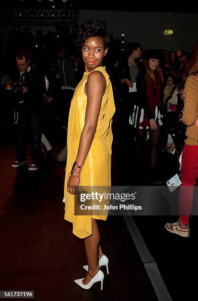 Tolula Adeyemi attends the Bora Aksu show during London Fashion Week Fall/Winter 2013/14 at Somerset House on February 15, 2013 in London, England.