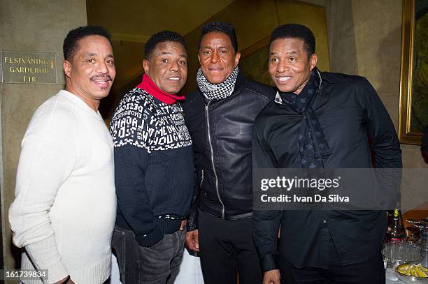 Marlon Jackson, Tito Jackson, Jermaine Jackson and Jackie Jackson of The Jacksons perform at Cafe Opera on February 14, 2013 in Stockholm, Sweden.