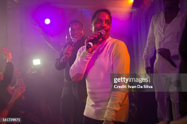 Jackie Jackson and Marlon Jackson of The Jacksons perform with Wyclef Jean at Cafe Opera on February 14, 2013 in Stockholm, Sweden.