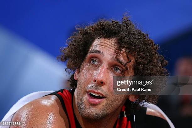 Matthew Knight of the Wildcats looks on during the round 19 NBL match between the Perth Wildcats and the Townsville Crocodiles at Perth Arena on...
