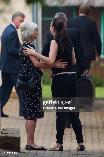 Aimee Pistorius attends the Pretoria Magistrate court on February 15 in Pretoria, South Africa. Oscar Pistorius stands accused of murder after...