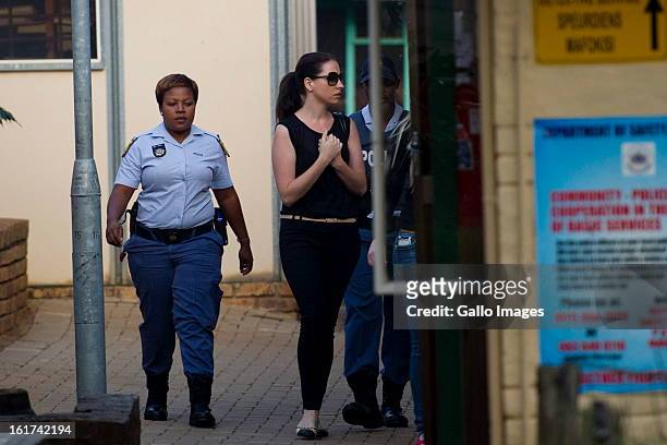 Aimee Pistorius in the Pretoria Magistrate court on February 15 in Pretoria, South Africa. Oscar Pistorius stands accused of murder after shooting...