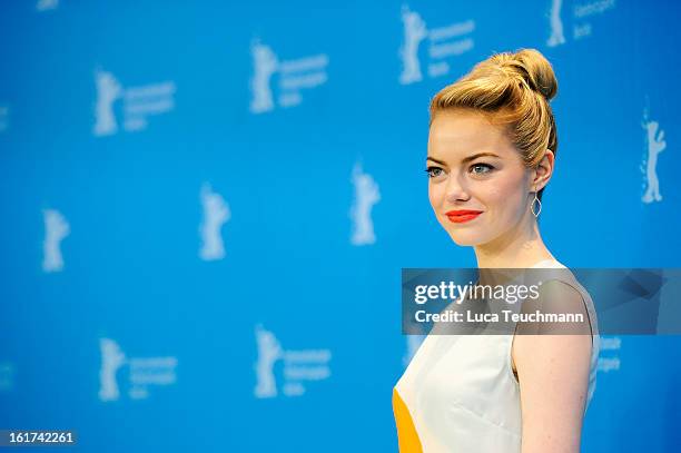 Actress Emma Stone attends the 'The Croods' Photocall during the 63rd Berlinale International Film Festival at Grand Hyatt Hotel on February 15, 2013...