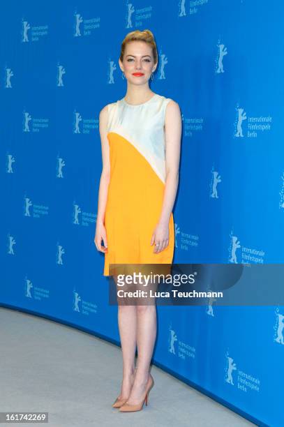 Actress Emma Stone attends the 'The Croods' Photocall during the 63rd Berlinale International Film Festival at Grand Hyatt Hotel on February 15, 2013...