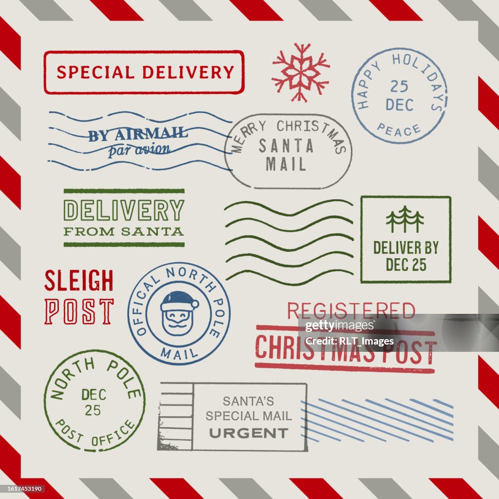 Festive Christmas Holiday Postmark Stamps