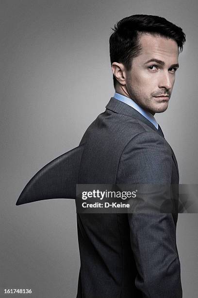 shark of business - shark fin stock pictures, royalty-free photos & images