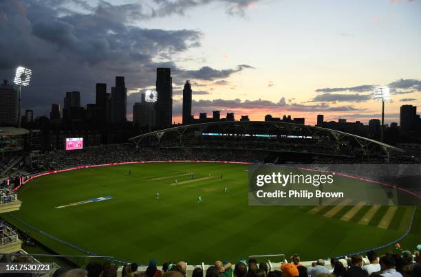 General view of the ground during The Hundred match between Oval Invincibles Men and London Spirit Men at The Kia Oval on August 15, 2023 in London,...