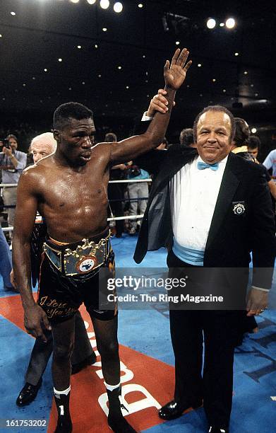 Roger Mayweather celebrates after winning the fight against Harold Brazier at Hilton Hotel in Las Vegas, Nevada.Roger Mayweather won the WBC light...