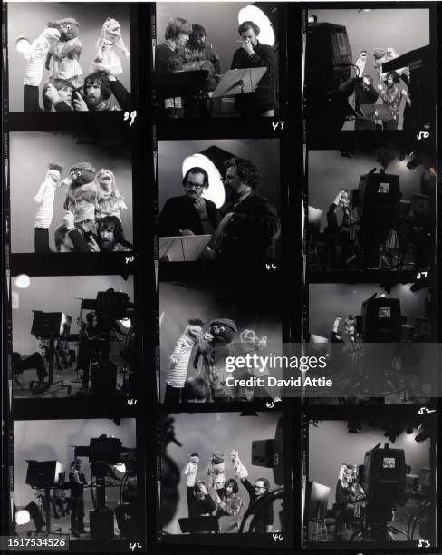 Photographer's original contact sheet behind the scenes of Sesame Street's very first season, taken for America Illustrated Magazine, at Reeves...