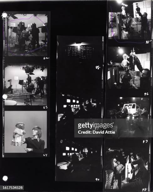 Photographer's original contact sheet behind the scenes of Sesame Street's very first season, taken for America Illustrated Magazine, at Reeves...