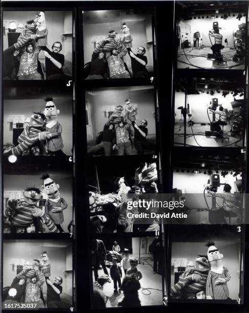 Photographer's original contact sheet behind the scenes of Sesame Street's very first season, taken for America Illustrated Magazine, at Reeves...