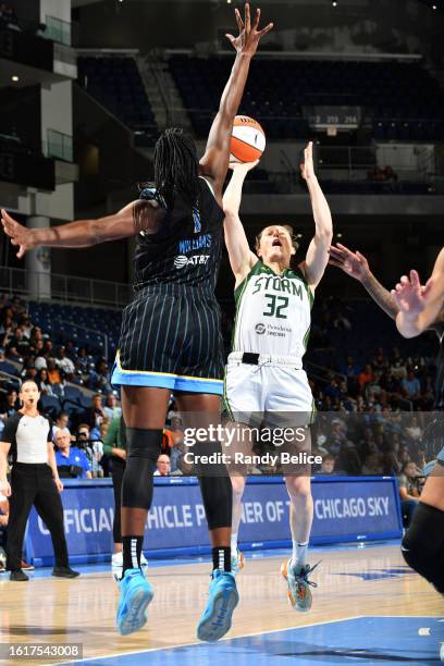 Sami Whitcomb of the Seattle Storm shoots the ball during the game against the Chicago Sky on August 22, 2023 at the Wintrust Arena in Chicago, IL....