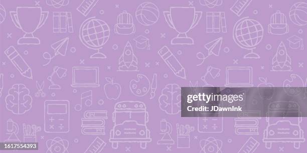 back to school abstract seamless repeating pattern background with education icons - back to school flyer stock illustrations