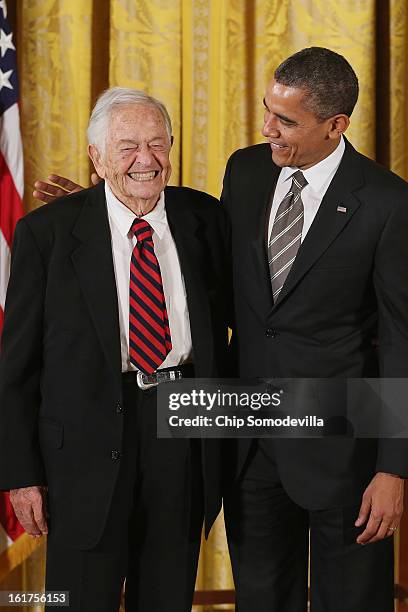 President Barack Obama delivers remarks presents pioneering pediatrician Dr. Berry Brazelton the 2012 Presidential Citizens Medal, the nation's...