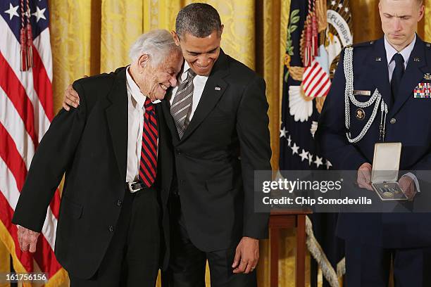 President Barack Obama delivers remarks presents pioneering pediatrician Dr. Berry Brazelton the 2012 Presidential Citizens Medal, the nation's...