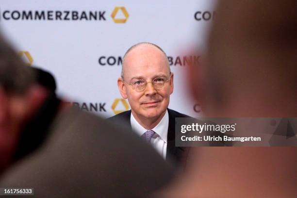 Martin Blessing, CEO of Commerzbank AG, looks on during the company's annual press conference to present the 2012 results on February 15, 2013 in...