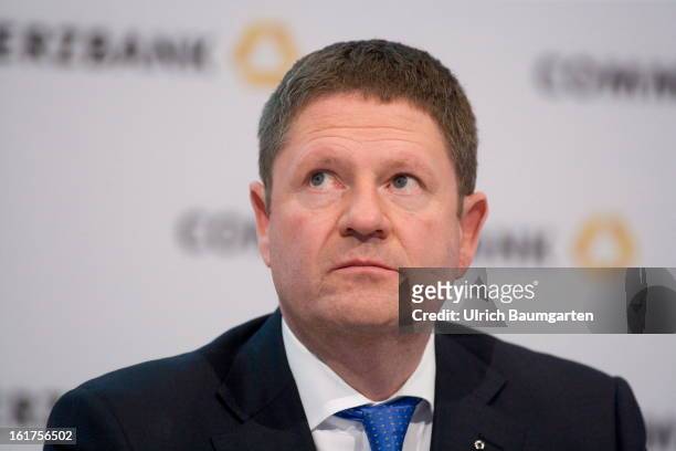 Stephan Engels, financial chairman of the Commerzbank AG, during the company's annual press conference to present the 2012 results on February 15,...