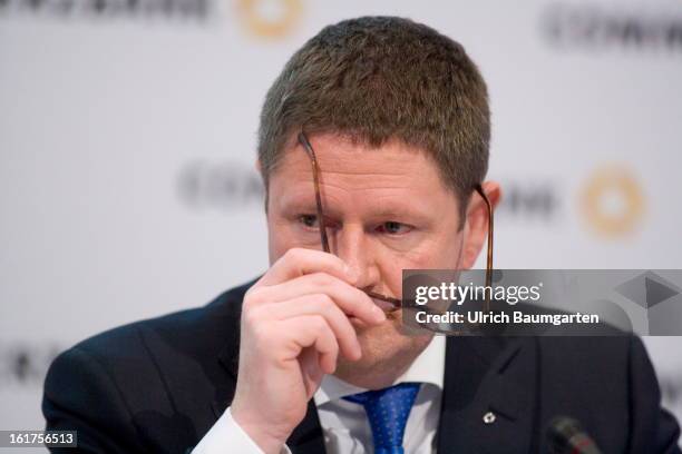 Stephan Engels, financial chairman of the Commerzbank AG, during the company's annual press conference to present the 2012 results on February 15,...