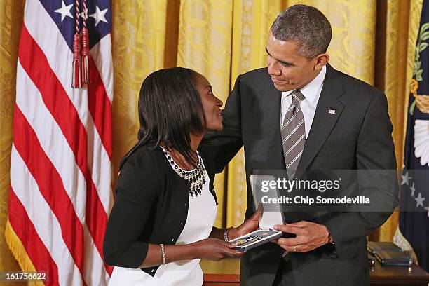 President Barack Obama presents Project SHINE's Patience Lehrman with the 2012 Presidential Citizens Medal, the nation's second-highest civilian...