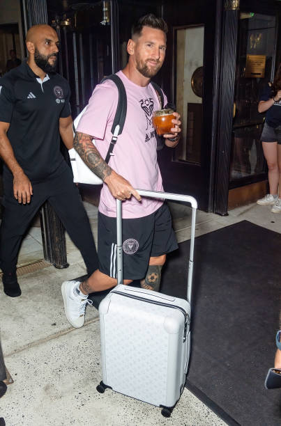 Lionel Messi is seen leaving The Ritz-Carlton hotel on August 15, 2023 in Philadelphia, Pennsylvania.