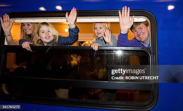 Dutch Prince Willem-Alexander , his wife Princess Maxima and their three daughters Princess Amalia, Princess Alexia and Princess Ariane leave...