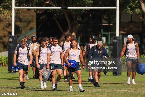 Players arrive for an Australia Wallabies training session at the Army Barracks on August 16, 2023 in Sydney, Australia.