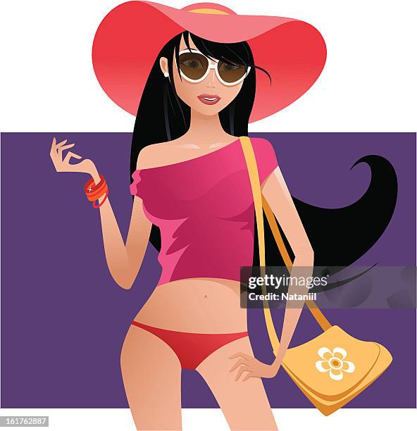 summer girl - sun hat stock illustrations