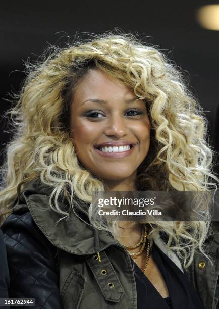 Fanny Neguesha attends during the Serie A match between AC Milan and Parma FC at San Siro Stadium on February 15, 2013 in Milan, Italy.