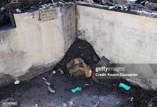 The cellar of a burned out cabin where the remains of multiple murder suspect and former Los Angeles Police Department officer Christopher Dorner...