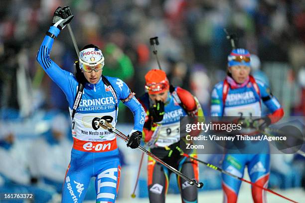 Michela Ponza of Italy takes 3rd place during the IBU Biathlon World Championship Women's 4x6km Relay on February 15, 2013 in Nove Mesto, Czech...