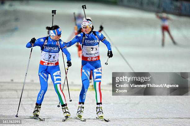 Michela Ponza of Italy takes 3rd place, Karin Oberhofer of Italy takes 3rd place during the IBU Biathlon World Championship Women's 4x6km Relay on...
