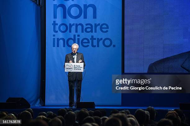 ÊOutgoing Italian Prime Minister Mario Monti delivers a speech during a campaign rally for his centrist alliance 'With Monit For Italy' and the...