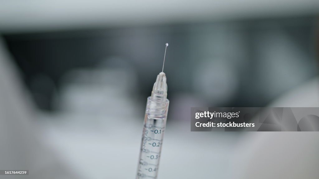 Medical Syringe Filled Medicines Closeup Clinic Worker Preparing Drug ...