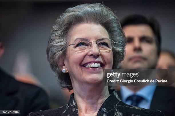 Outgoing Italian Prime Minister Mario Monti's wife, Elsa Antonioli attends a campaign rally for the centrist alliance 'With Monit For Italy' and the...