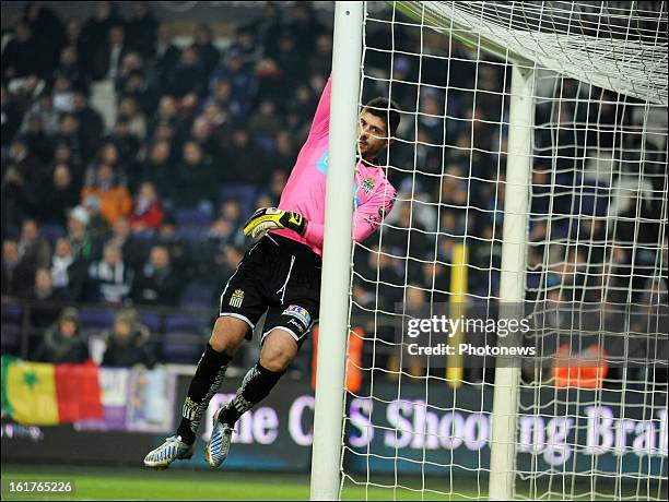 Michalis Sifakis of Charleroi pictured during the Jupiler League match between RSC Anderlecht and Sporting Charleroi on February 15, 2013 in...