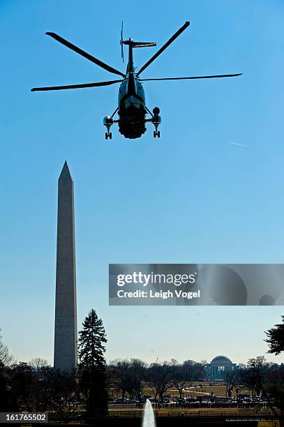 President Barack Obama departs the White House after presenting the 2012 Presidential Citizens Medals at the White House on February 15, 2013 in...