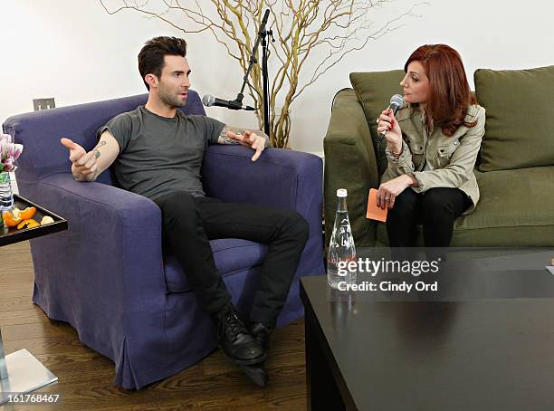 Singer Adam Levine is interviewed exclusively by Danielle Monaro of "Elvis Duran and the Morning Show" at The Mercer Hotel on February 15, 2013 in...