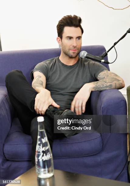 Singer Adam Levine is interviewed exclusively by Danielle Monaro of "Elvis Duran and the Morning Show" at The Mercer Hotel on February 15, 2013 in...
