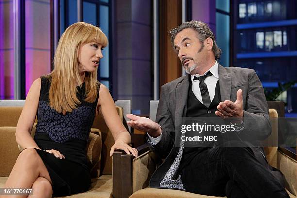 Episode 4410 -- Pictured: Comedian Kathy Griffin, Golf broadcaster David Feherty during a commercial break on February 15, 2013 --