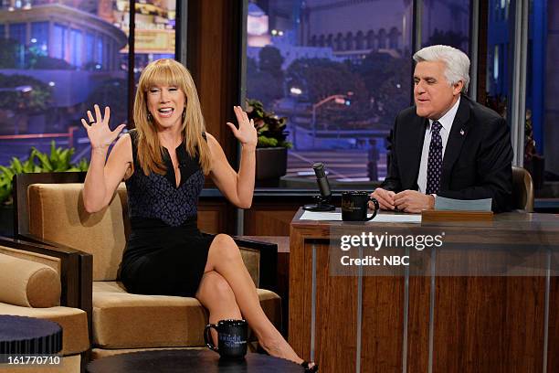 Episode 4410 -- Pictured: Comedian Kathy Griffin during an interview with host Jay Leno on February 15, 2013 --