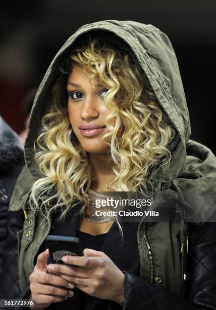 Fanny Neguesha attends during the Serie A match between AC Milan and Parma FC at San Siro Stadium on February 15, 2013 in Milan, Italy.