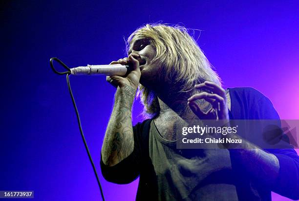 Craig Owens of Chiodos performs at Brixton Academy on February 15, 2013 in London, England.