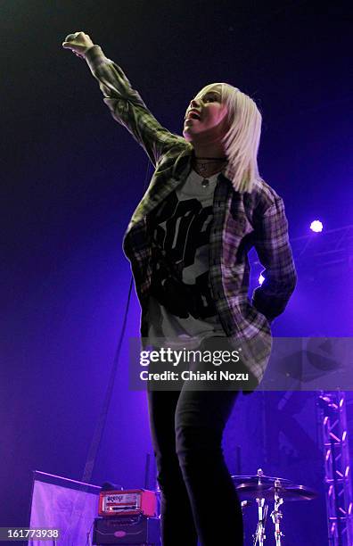 Jenna McDougall of Tonight Alive performs at Brixton Academy on February 15, 2013 in London, England.