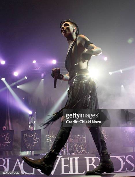 Andy Biersack of Black Veil Brides performs at Brixton Academy on February 15, 2013 in London, England.