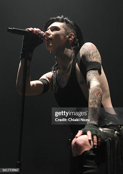 Andy Biersack of Black Veil Brides performs at Brixton Academy on February 15, 2013 in London, England.