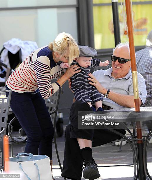 Actress Anna Faris, her son Jack Pratt and her father Jack Faris as seen on February 15, 2013 in Los Angeles, California.