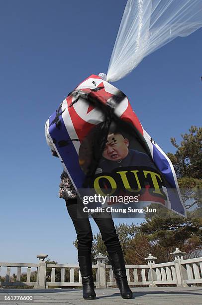 North Korean defector, now living in South Korea, prepare to release balloons carrying propaganda leaflets denouncing North Korea's nuclear test at...